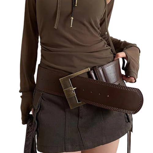 JUMISEE Women Chunky Wide Waist Belt with Big Square Buckle Vintage Waist Cinch Belt PU Leather Waistband for Dress3