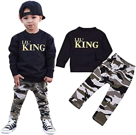 Baby Outfits 1-6T Kids Boys Letters Long Sleeve Shirt Tops + Camo Pants Tracksuit Outfits Set