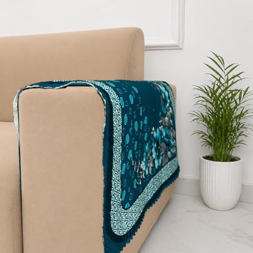 Image of Homerz 'Brooklyn Series' Premium Sofa Cover | Quilted Floral Design | Non-Slip Washable Sofa Protector | Soft Anti Slip Fabric (Teal, 2 pc Armrest, Armrest)