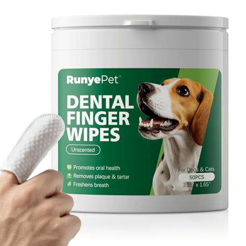 RunyePet Larger Size Pet Dental Finger Wipes for Dogs & Cats – Rinse-Free Oral Care, Helps Reduce Plaque & Tartar, Freshens Breath, Disposable Finger Wraps for Gentle Gum Cleaning, 50 Count