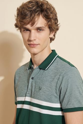 Image of Allen Solly Men's Polo T-Shirt | Polycotton Blend | Color-Block Design | Regular Fit | Smart Casual Wear