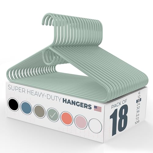 Neaties Super Heavy Duty Clothes Hangers 18 Pack – Made in The USA - 10lb Capacity, Thick Plastic Hangers for Pants, Coats, Jackets, Jeans and Adult Clothing – Mint