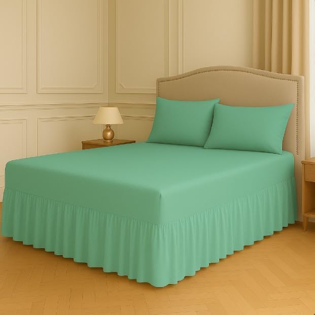 Polycotton Fitted Valance Sheet - Bed Skirt 25cm Deep with 30cm All-Around Frill - Soft Easy Care Wrinkle Resistant Base Cover - Secure Fit Bedding Valance (Mint, Double)