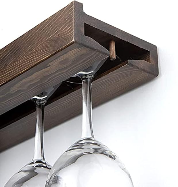 Rustic State Smith Wall Mounted Wood Floating Wine Bottle Rack with Glassware Holder Stemware Shelf Storage Organizer - Home, Kitchen, Dining Room Bar D¨¦cor - Walnut