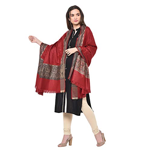 Women's Kashmiri Acro Wool Self Design Border Shawl [SIZE:40X80 Inches]3
