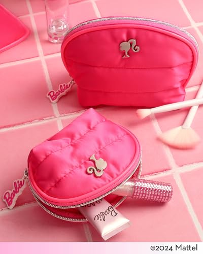 Barbie Pink Makeup Bag Set Official License, Quilted Large and Small Cosmetic Travel Bag, Cute Make Up Bags2