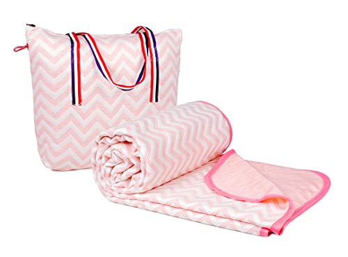 Image of BSB HOME 100% Cotton Reversible Dohar Double Bed, Soft Lightweight Bed Blanket, AC Dohar Blanket for Summers /Winter (Size 90 inch by 88 inch, Pink & White, Gift Packing Bag)