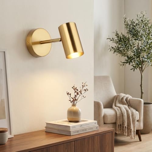 BARCELONA LED Applique Murale Dorée en Métal pour Intérieur, Lampe de Chevet Moderne et Industrielle, Style Minimaliste et Vintage, Orientable, Idéal Salle...