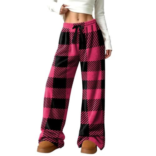 Wide Leg Pants Women Plush Buffalo Plaid Flannel Comfort Travel Pant - image 5