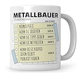 Tasse Metallbauer Stundenlohn, Metallbauer Geschenk, Metallbau Geschenkidee,Kaffeetasse Metallbauer Kaffeebecher Teetasse Becher