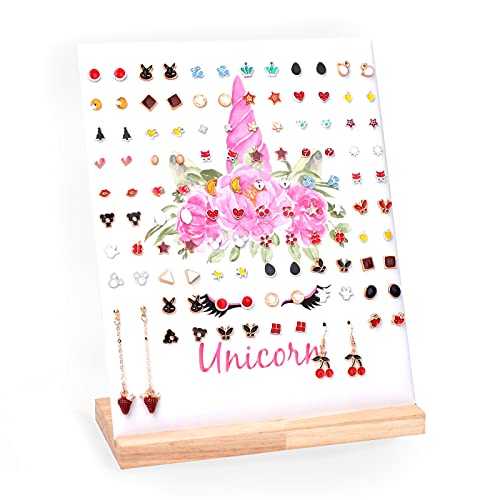 120 Holes Earring Holder, Cute Unicorn Wooden Earring Storage Case, Girl'S Earring Storage Board Fits 60 Pairs of Earring Display Rack