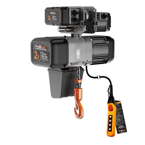 Prowinch 2 Ton Electric Chain Hoist with Power Trolley and 2-Speed Control, 208~240V / 440~480V 3-Phase 60Hz Power Supply, Durable 20ft G100 Nickel-Plated Chain, Heavy-Duty Industrial Lifting