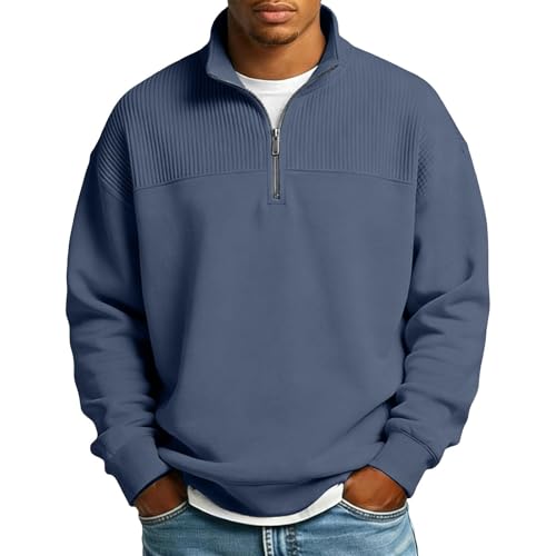 Sudadera Deportiva Informal de Manga Larga con Cremallera Parcial Forro Polar para Entrenamiento Exterior y Calle Comodo (Navy, XXL) #201