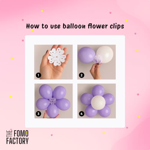 Image of The FOMO Factory 8 Pcs Flower Balloon Clips + 50 Pcs Metallic Chrome Balloons - Pink Birthday Decoration Kit with Pink Golden HBD Banner | Reusable Party Props Kit for Girl Birthday (PinkFC)