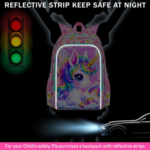 Image of AGSDON 3PCS Unicorn Backpack for Girls, 16 inch Kids Backpacks for Girl Water Resistant Preschool, Elementary Bookbag with Lunch Box