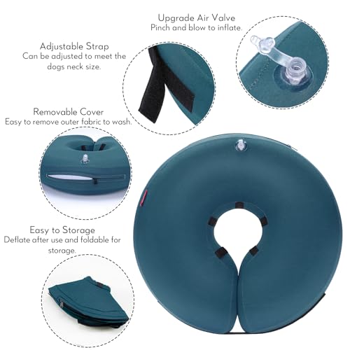 Image of MIDOG Inflatable Dog Cone, Soft Donut Recovery Collar Alternative After Surgery to Help Prevent Licking, Comfy E Collar with Neck Pillow Design, Blue, XS