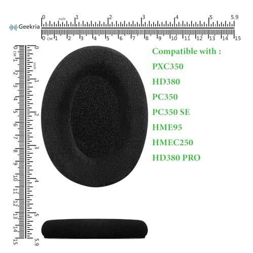 Image of Geekria Comfort Velour Replacement Ear Pads for Sennheiser PXC350, HD 380 /380 PRO, PC 350 /350 SE, HME95, HMEC250 Headphones Ear Cushions, Repair Parts (Black)