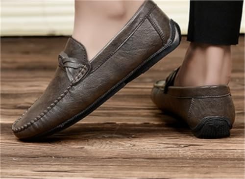 Mens Loafers PU Stitching Details Round Toe Woven Grain Flexible Resistant Lightweight Flat Heel Comfortable Driving Classic Slip On2
