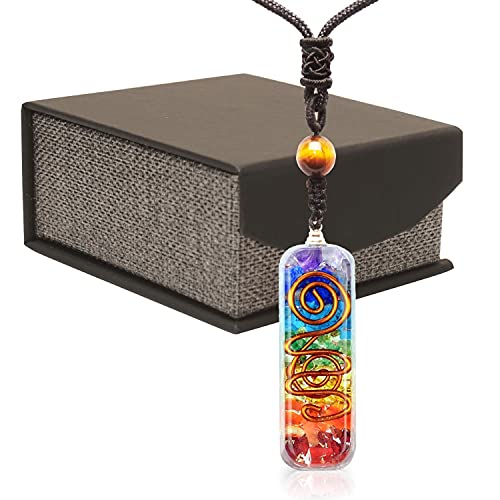 M&N Jewelry Designs Healing Crystals Necklace - 7 Healing Energy Chakra Crystals, Natural Tiger Eye, Adjustable (Necklace) #TOP7