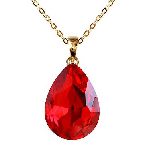 Navachi - Collar con colgante de circonio en forma de pera (chapado en oro de 18 quilates, 40,6 cm + 2 pulgadas) rojo
