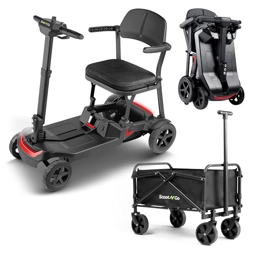 SCOOTNGO Mobility Scooters for Seniors, 4 Wheel Foldable Lightweight Airline Approved Electric Mobility Scooter for Adults with Dual Removable Batteries, Collapsible Wagon, 20 Miles Long Range, 5 MPH