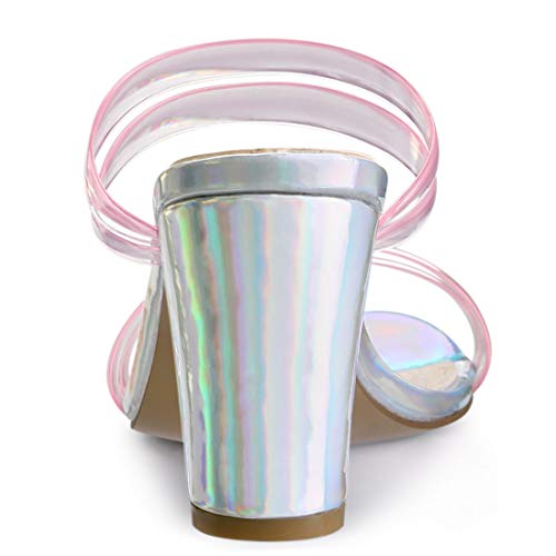 Allegra K Women's Clear Strappy Slides Mules Pink Block High Heel Sandal 8 M US