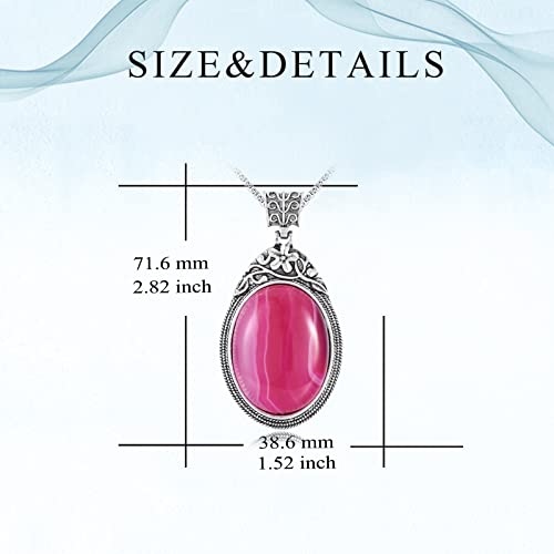 Vijashop Pink Agate Necklace For Women Stainless Steel Oval Stone Pendant Vintage Gemstone Jewelry For Wife Mom #TOP3