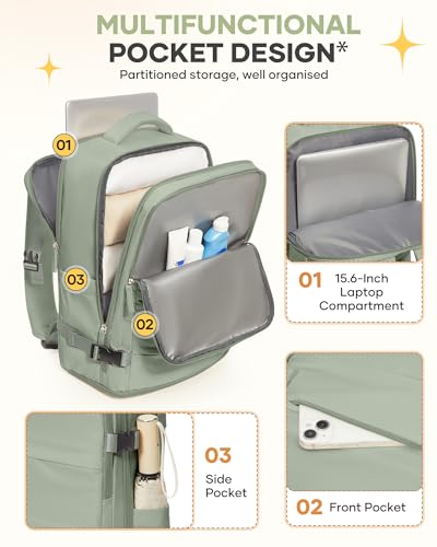 Image of coofay Large Travel Backpack For Women Men Airline Approved Carry On Backpack Flight Approved Waterproof Sports Luggage Backpack Casual Daypack Small Hiking Backpacks Grey Green