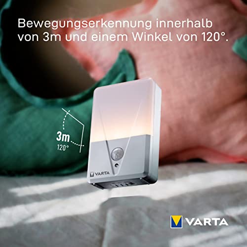 VARTA Nachtlicht mit Bewegungssensor LED, 2 Stück, unbestückt, Motion Sensor Night Light Twin Pack, läuft mit 3x AAA Batterien, einfache Installation, automatische Abschaltung