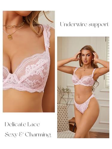 Image of Lace Bra Bralette Push Up Unlined Demi Bras Sheer Mesh Balconette with Underwire