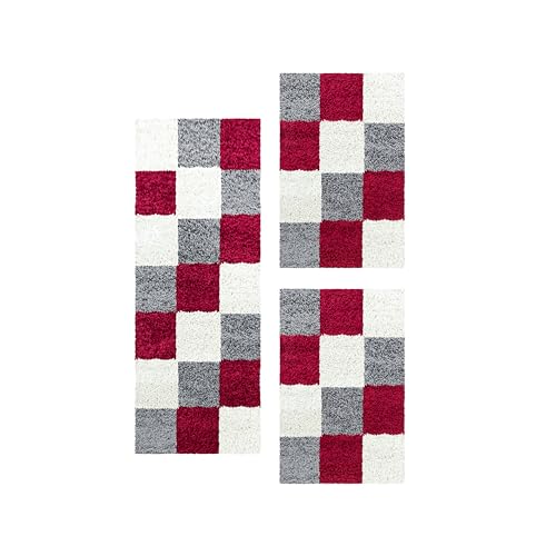 HomebyHome Bettumrandung Schlafzimmer 3 teilig Teppich Rot - Waschbarer...