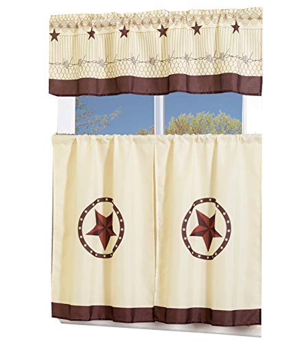 MarCielo 3 Piece Printed Western Texas Star Kitchen/Cafe Curtain with Swag and Tier