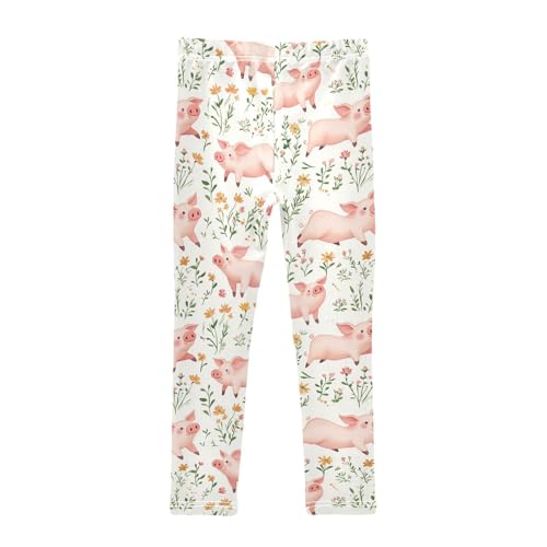 Pig Flowers Girls' Leggings Toddler Doodles Pink Kids Yoga Pants Dance Active Tights 4T2