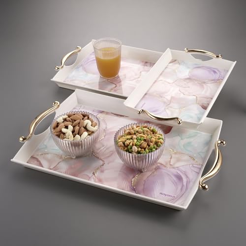 Image of Nayasa Regency Plastic Serving Tray Set of 3 (Small, Medium, Big) | Kitchen Tray for Serving Tea, Coffee, Snacks | Multi Purpose Serveware | Pink