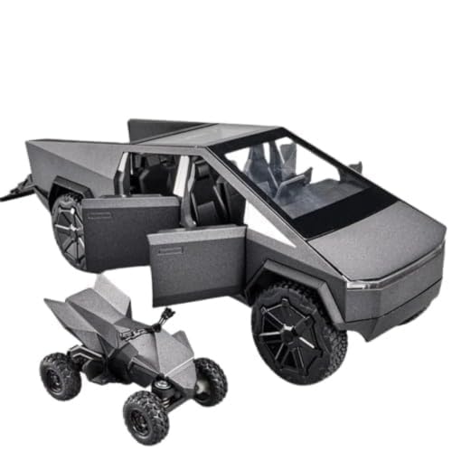 Image of DREAMY DEN Tesla Cybertruck 1:32 Die-Cast Metal Toy Car for Kids, Premium Alloy Pull Back Model with Openable Doors, Light & Music, Miniature Truck Gift for Boys, Colour as Per Stock