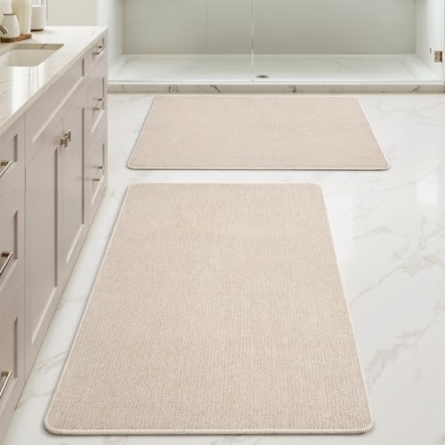 MIULEE Bathroom Rugs Set 2 Pieces, Thin Bath Mats Light Beige 24x36 Inch