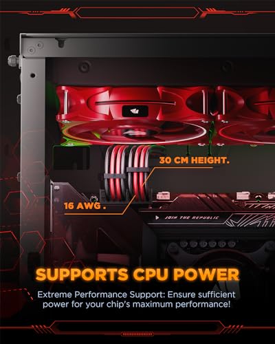 Update Kit Cavo Rivestito 16AWG per PC/GPU/CPU, prolunga Cavo PSU, Cavo di prolunga Alimentazione PC con pettini per Cavi, Gestione Cavi 24PIN/(6+2) Pin/(4+4) Pin, 30 cm, Rosso+Nero - Alimentatore - Immagine 4