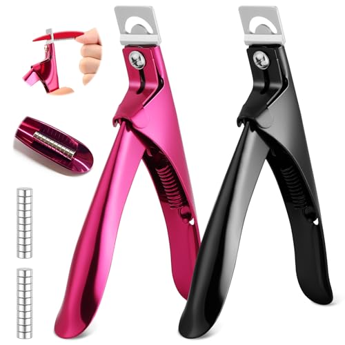 ALIIP Lot de 2 coupe-ongles professionnels en acier inoxydable avec 20 aimants, coupe-ongles capsules, coupe-ongles pour faux ongles et gel, coupe facile (noir + rouge rose-22 pièces)