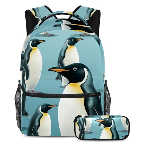 Sac d'école pingouin avec trousse pour enfants ensemble multicolore de 2 pièces pour la rentrée