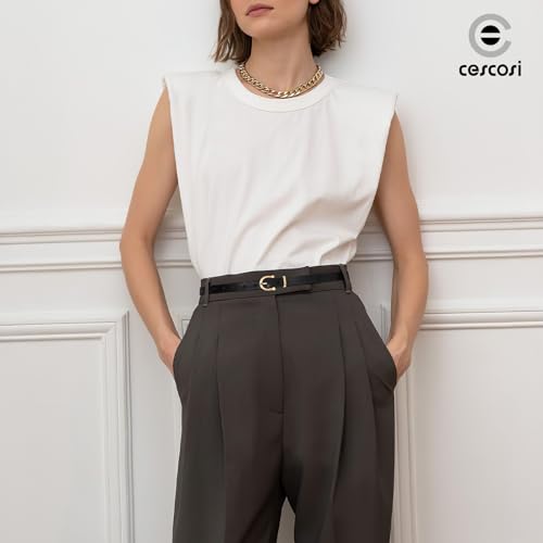 CESCOSI Women Skinny Leather Belt Thin Waist Belt for Jeans Dress with Gold Alloy Buckle 0.7" Width4