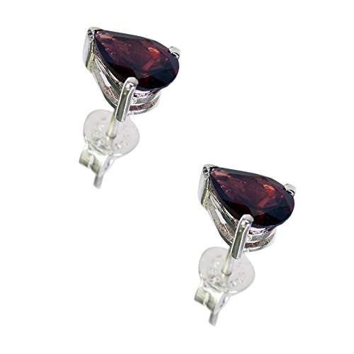 Pendientes de tuerca de granate natural en plata 925 con forma de pera 3
