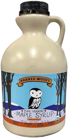 Organic Vermont Maple Syrup - Grade B - Now Called Grade A Dark Robust - 100% Pure and All-Natural - One Quart Jug - From Barred Woods Maple