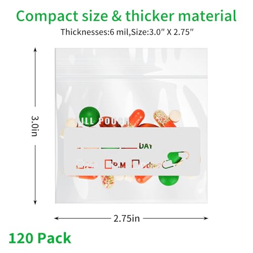 Urekt 120 Pack Thick Reusable Pill Bags