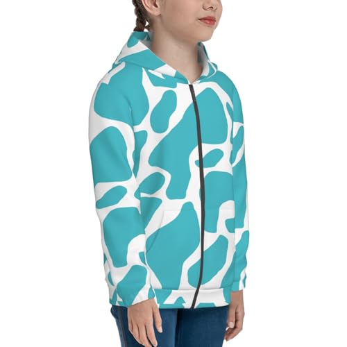 Blue Animal Skin Kids Pullover Hoodies Boys Zip Up Sweatshirts Girls Athletic Clothes with Pocket4