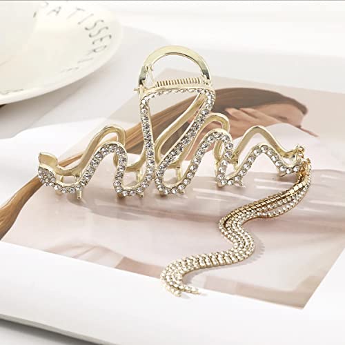 Golden Snake Hair Claw Clips French Metal Hairpin With Rhinestone Glitter Design Hair Clips Decoration Accessories Geometry Hair Barrette Hairpin Luxury Tassels Elegant For Women #TOP4