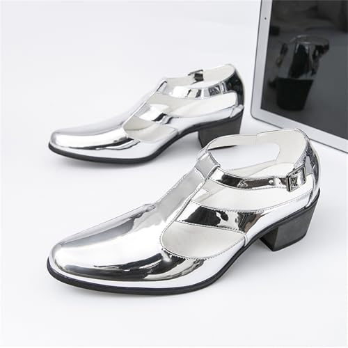 Men's Hollow Out Shine Patent Leather Slip On Chunky Heels Dress Loafers with Buckles Casual Cap Pointed Toe Non Slip Sandals Oxford Shoes for Business Formal Wedding Party2