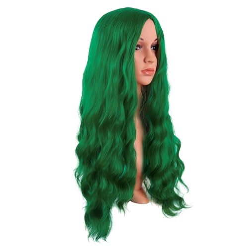 Image of MapofBeauty 28 Inch /70 cm Long Wavy Middle Part with No Bangs Synthetic Fiber Curly Fashion Women Party Cosplay Wig (Grass Green)