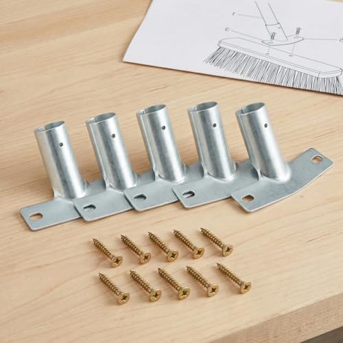 Kaslaider 5 Pcs Heavy Duty Besen Metall Connector, Besenstiel Halterung, Besenkopf Adapter, Passt zu 2.5cm Durchmesser Besenstielen, mit 10 Schrauben, für Haushaltsreinigung Mop Besen