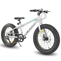 HILAND 20 Zoll Kinder Mountainbike, 7 Gang Fat Tires Mountainbike, Double Scheibenbremsen Kinder Fahrrad für Jungen Mädchen, Weiß