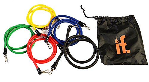 Intense Fit 11 PC Resistance Band Set- Door Anchors, Ankle Straps, Handles- with Carrying Case- for Exercise Workouts, Physical Therapy, Home Resistance Training